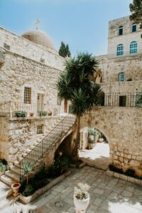 Green Palm Tree in Stone Courtyard - Photo by Katie Evensen at Pexels
